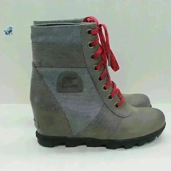 Sorel Lexie Women's Gray Leather Lace Up Wedge Boots Size US 10 - Picture 7 of 10